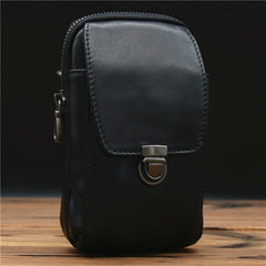 Black Leather Pouch for Belt Cell Phone Holster Mens Belt Pouches Waist Bags Mini Side Bag For Men