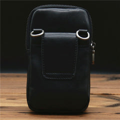 Black Leather Pouch for Belt Cell Phone Holster Mens Belt Pouches Waist Bags Mini Side Bag For Men