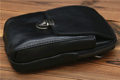 Black Leather Pouch for Belt Cell Phone Holster Mens Belt Pouches Waist Bags Mini Side Bag For Men