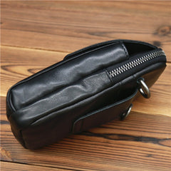 Black Leather Pouch for Belt Cell Phone Holster Mens Belt Pouches Waist Bags Mini Side Bag For Men