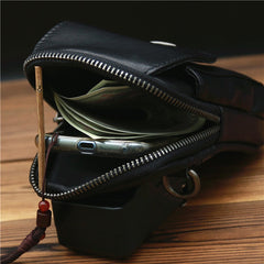 Black Leather Pouch for Belt Cell Phone Holster Mens Belt Pouches Waist Bags Mini Side Bag For Men
