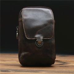 Black Leather Pouch for Belt Cell Phone Holster Mens Belt Pouches Waist Bags Mini Side Bag For Men
