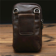 Black Leather Pouch for Belt Cell Phone Holster Mens Belt Pouches Waist Bags Mini Side Bag For Men