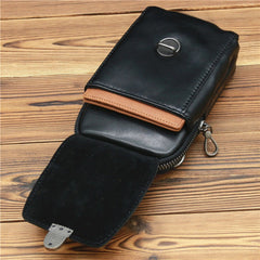 Black Leather Pouch for Belt Cell Phone Holster Mens Belt Pouches Waist Bags Mini Side Bag For Men