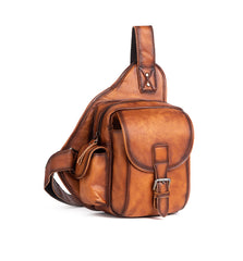 Black Leather Sling Bag Chest Bag Sling Crossbody Bag Sling Travel Bags Sling Hiking Bag For Men