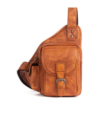 Black Leather Sling Bag Chest Bag Sling Crossbody Bag Sling Travel Bags Sling Hiking Bag For Men