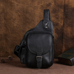 Black Leather Sling Bag Chest Bag Sling Crossbody Bag Sling Travel Bags Sling Hiking Bag For Men