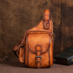 Black Leather Sling Bag Chest Bag Sling Crossbody Bag Sling Travel Bags Sling Hiking Bag For Men