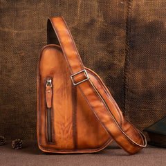 Black Leather Sling Bag Chest Bag Sling Crossbody Bag Sling Travel Bags Sling Hiking Bag For Men