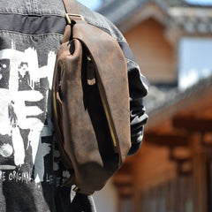 Bum Bags for Men Dark Brown Leather Sling Bag Cool Waist Bags Mens Fanny Packs Chest Pack 