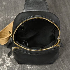 Black Leather Sling Bag Mens Leather Sling Pack Cool Sling Crossbody Packs For Men