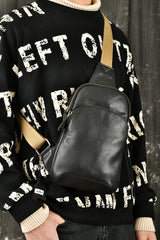 Black Leather Sling Bag Mens Leather Sling Pack Cool Sling Crossbody Packs For Men