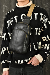Black Leather Sling Bag Mens Leather Sling Pack Cool Sling Crossbody Packs For Men