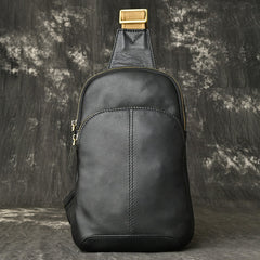 Black Leather Sling Bag Mens Leather Sling Pack Cool Sling Crossbody Packs For Men