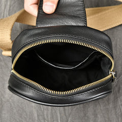 Black Leather Sling Bag Mens Minimalist Leather Sling Pack Cool Sling Crossbody Packs For Men