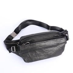 Black Leather Sling Bags Waist Bags Mens Cool Fanny Packs Hip Packs Sling Pack for Men