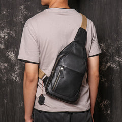 Black Leather Sling Pack Chest Bag Sling Bag Sling Crossbody Bag Sling Travel Bags For Men