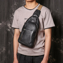 Black Leather Sling Pack Chest Bag Sling Bag Sling Crossbody Bag Sling Travel Bags For Men