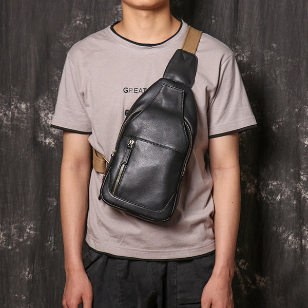 Black Leather Sling Pack Chest Bag Sling Bag Sling Crossbody Bag Sling Travel Bags For Men