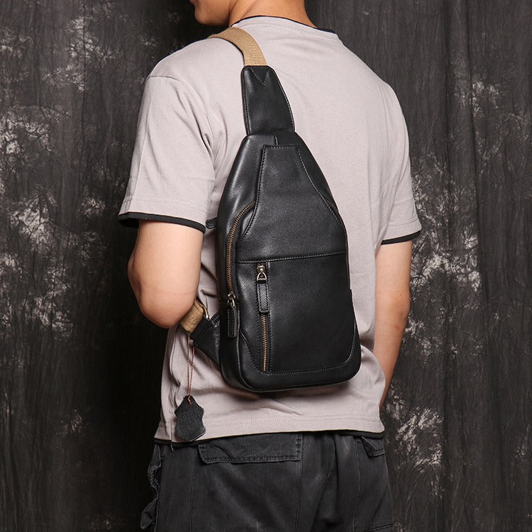 Black Leather Sling Pack Chest Bag Sling Bag Sling Crossbody Bag Sling Travel Bags For Men