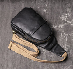 Black Leather Sling Packs Chest Bag Leather Sling Bag Sling Crossbody Packs Travel Bag For Men