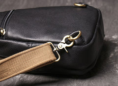 Black Leather Sling Packs Chest Bag Leather Sling Bag Sling Crossbody Packs Travel Bag For Men