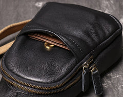 Black Leather Sling Packs Chest Bag Leather Sling Bag Sling Crossbody Packs Travel Bag For Men