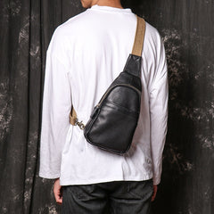 Black Leather Sling Packs Chest Bag Leather Sling Bag Sling Crossbody Packs Travel Bag For Men