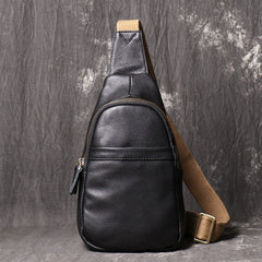 Black Leather Sling Packs Chest Bag Leather Sling Bag Sling Crossbody Packs Travel Bag For Men
