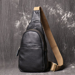 Black Leather Sling Packs Chest Bag Leather Sling Bag Sling Crossbody Packs Travel Bag For Men
