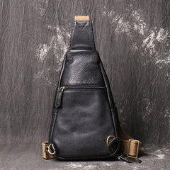 Black Leather Sling Packs Chest Bag Leather Sling Bag Sling Crossbody Packs Travel Bag For Men