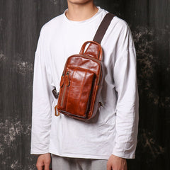 Brown Leather Sling Packs Sling Bag Chest Bags Leather Sling Crossbody Pack Travel Bags For Men