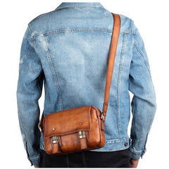 Black Leather Small Side Bag Mens Courier Bag Casual Messenger Bag For Men
