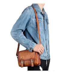Black Leather Small Side Bag Mens Courier Bag Casual Messenger Bag For Men
