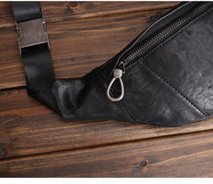 Black Leather Waist Bags Mens Slim Fanny Packs Hip Packs Sling Bags Sling Pack for Men