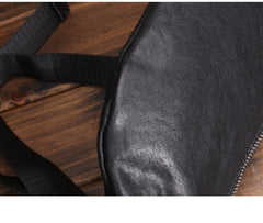 Black Leather Waist Bags Mens Slim Fanny Packs Hip Packs Sling Bags Sling Pack for Men