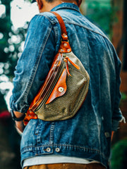 Black Leather&Canvas Men Fanny Pack Waist Bags Fanny Bag Black Hip Bag Bum Pack For Men