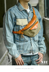 Black Leather&Canvas Men Fanny Pack Waist Bags Fanny Bag Black Hip Bag Bum Pack For Men