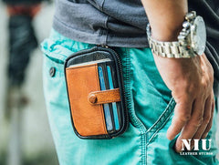 Black Brown Leather Mens Front Pocket Wallet Cool Small Zipper Card Wallet Key Wallet For Men - iwalletsmen