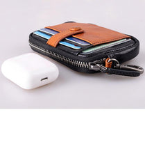 Black Brown Leather Mens Front Pocket Wallet Cool Small Zipper Card Wallet Key Wallet For Men - iwalletsmen