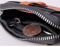 Black Brown Leather Mens Front Pocket Wallet Cool Small Zipper Card Wallet Key Wallet For Men - iwalletsmen