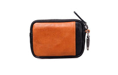 Black Brown Leather Mens Front Pocket Wallet Cool Small Zipper Card Wallet Key Wallet For Men - iwalletsmen