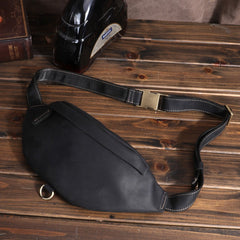 Black Mens Fanny Pack Leather Bum Bag Black Hip Pack Black Chest Bag For Men