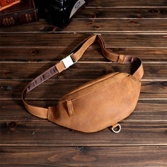 Coffee Mens Fanny Pack Leather Bum Bag Black Hip Pack Coffee Chest Bag For Men