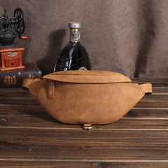 Coffee Mens Fanny Pack Leather Bum Bag Black Hip Pack Coffee Chest Bag For Men