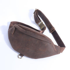 Coffee Mens Fanny Pack Leather Bum Bag Black Hip Pack Coffee Chest Bag For Men
