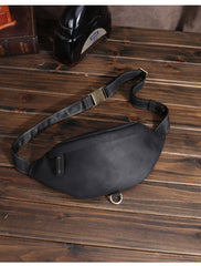 Black Mens Fanny Pack Leather Bum Bag Black Hip Pack Black Chest Bag For Men