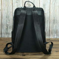 Black Mens Leather 14'' Laptop Backpack School Backpack Black Travel Backpack for Men