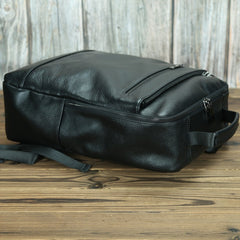 Black Mens Leather 14'' Laptop Backpack School Backpack Black Travel Backpack for Men