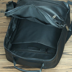 Black Mens Leather 14'' Laptop Backpack School Backpack Black Travel Backpack for Men